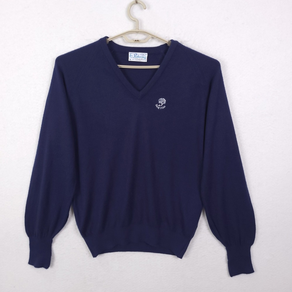 Pickering V-Neck Sweater Mens Large Navy Blue Vintage 80s Golf Bent Pine USA